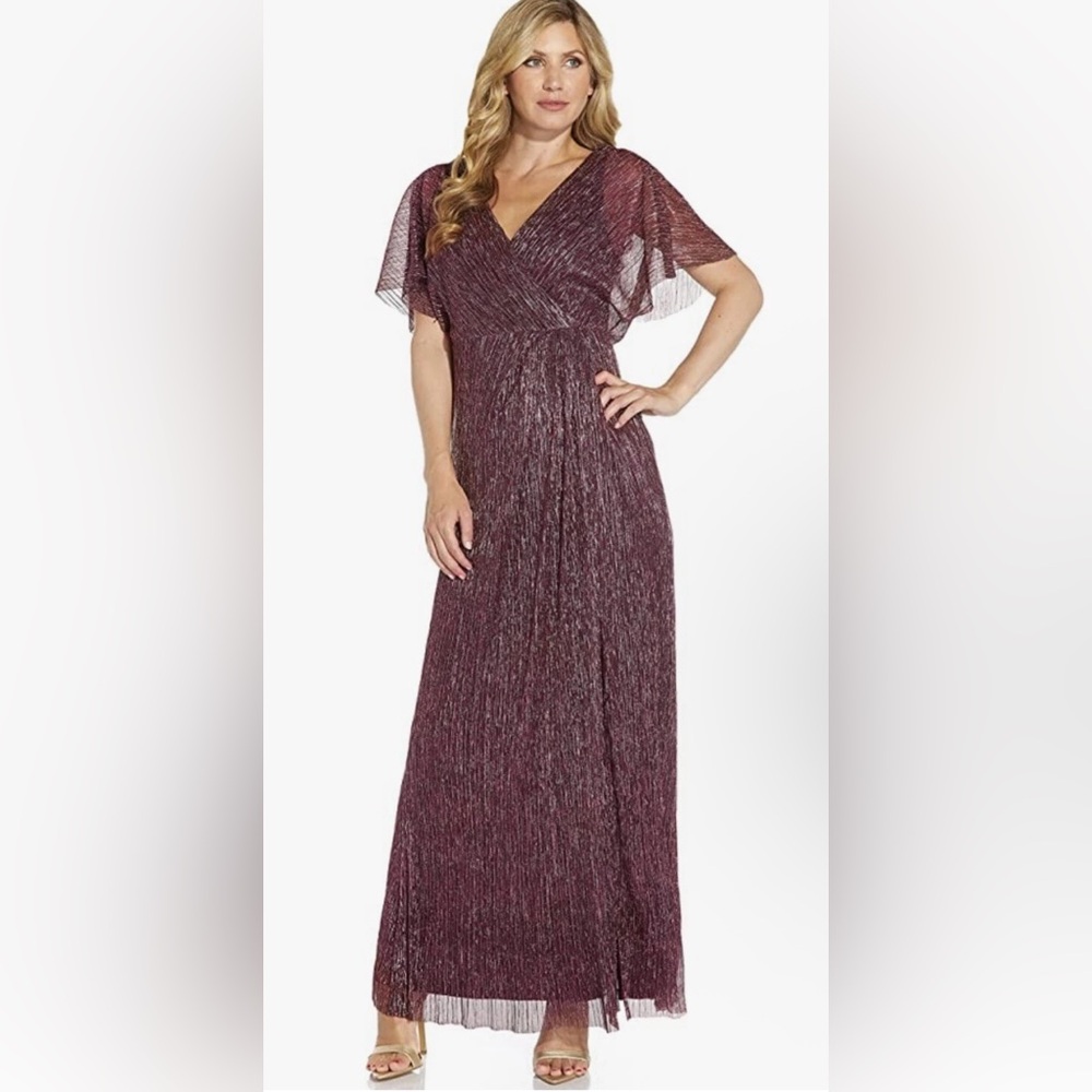 Adrianna Papell Burgundy Metallic Blouson Gown – Size 2 – NWT